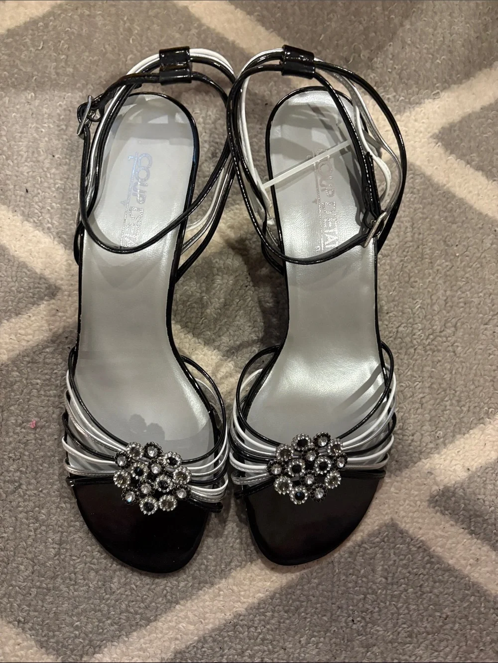 Evening Strappy Heels with Silver Floral Crystal Accent - Women